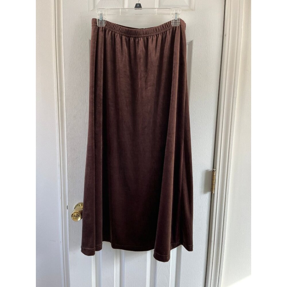 Vtg 1980's Women's Dark Brown Herman Geist Maxi Skirt Elastic Waistband Size L